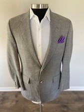 Daks London Mens 38R Gray 2 Button Metal Checked Blazer Sport Coat