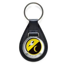 VF-124 Fighting One Twenty Four Black Leather Keychain Silver Keyring Military