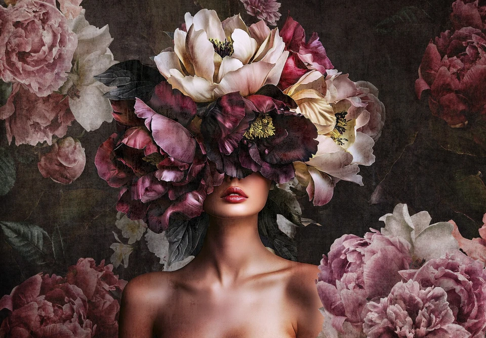 Fototapete Frau mit Blumen Bunt Wohnzimmer VLIES TAPETE XXL + KLEISTER 157 - Bild 2 von 4