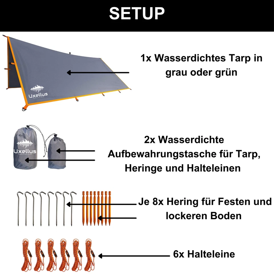 Tarp 3x5m 🏕️Uxellus Zeltplane Sonnensegel Sonnenschutz Wasserdicht Ripstop - Bild 2 von 4