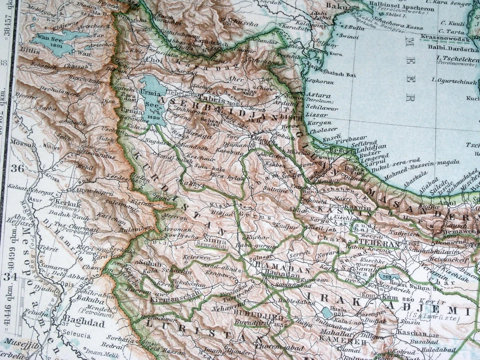 Mapa de Persia 1910 Irán Afganistán Pakistán Emiratos Árabes Unidos Turkmenistán Foto 2 de 4