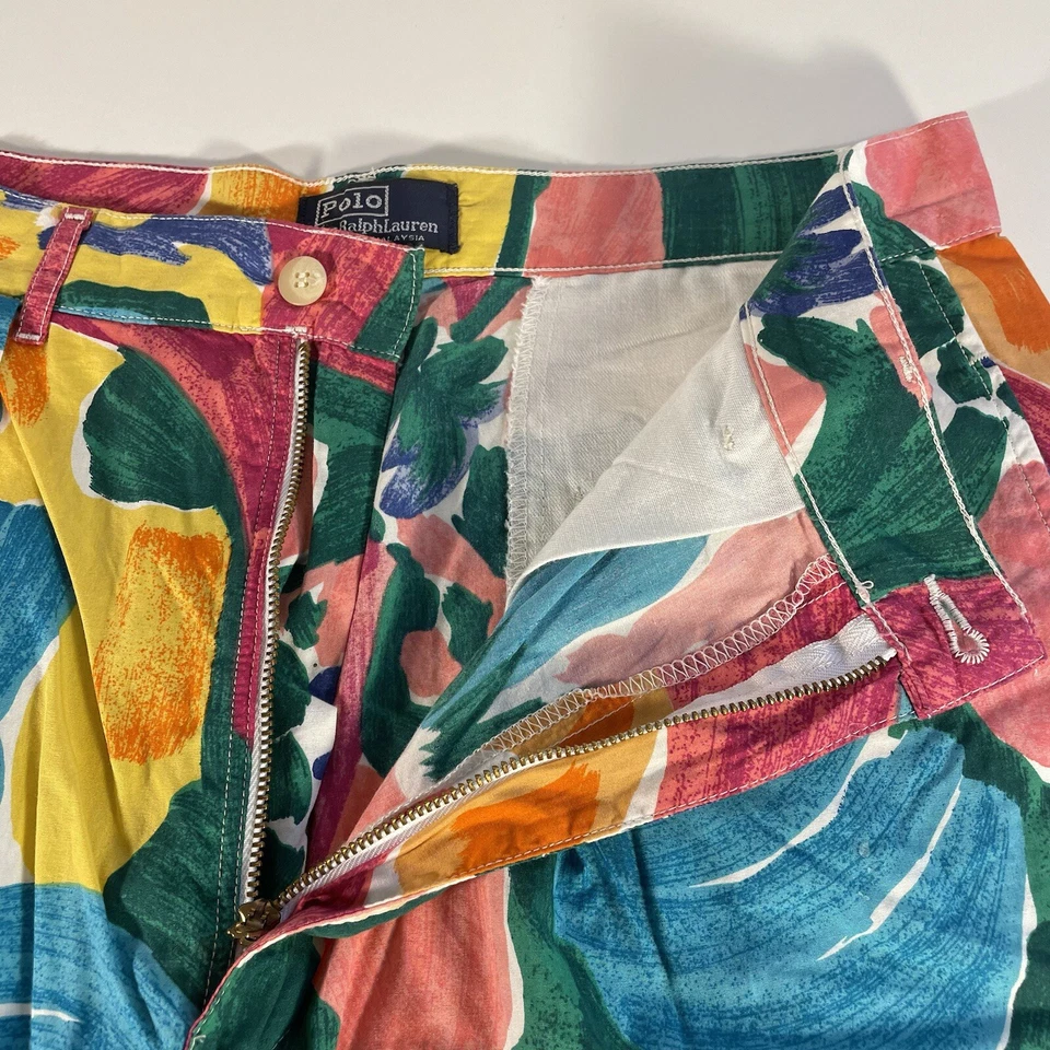 Pantalones Cortos De Colección Años 90 RARO Ralph Lauren Plisados Mamá Cintura Alta Floral Playa Para Mujer 32 Foto 4 de 4