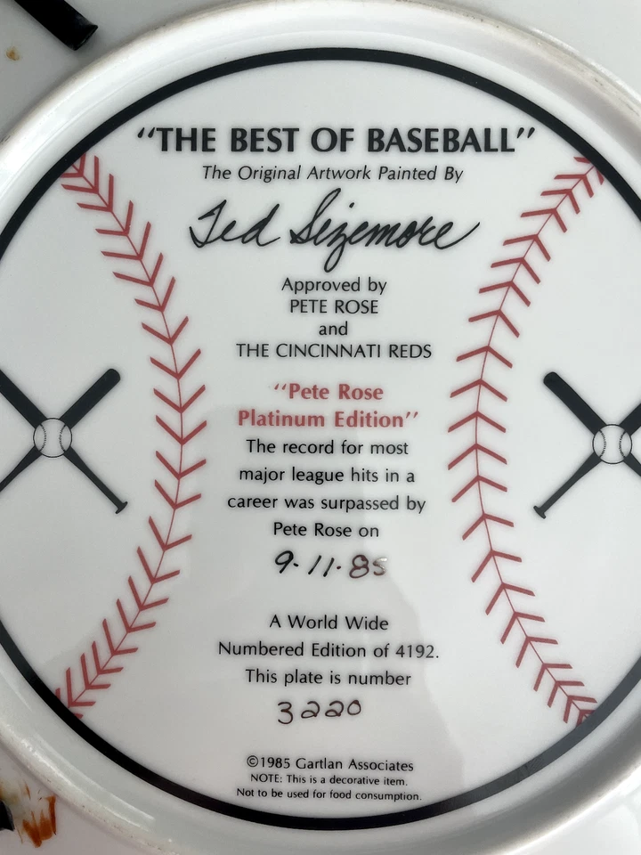 Pete Rose 10 1/4”  premium platinum autographed ￼plate #308/4192 - Image 2 of 2