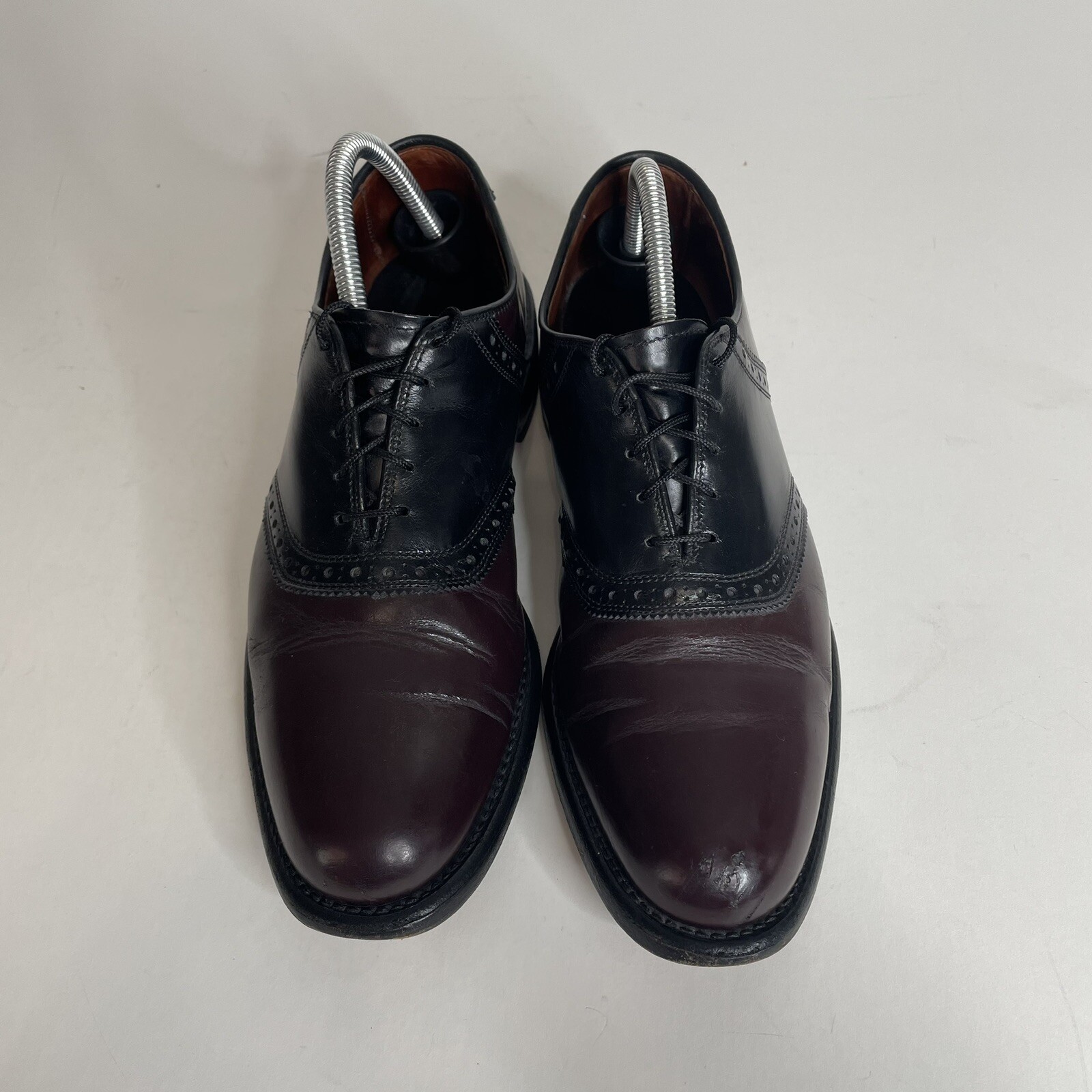 Allen Edmonds Mens Shelton 9B Black/Burgundy Oxford Saddle Shoe 8271