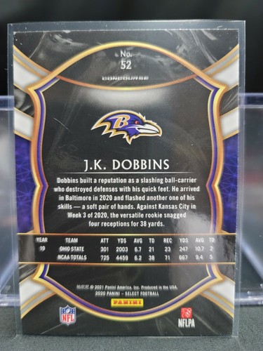 2020 Panini Select J.K. Dobbins Concourse Card #52 Baltimore Ravens MINT RC - Imagen 2 de 2