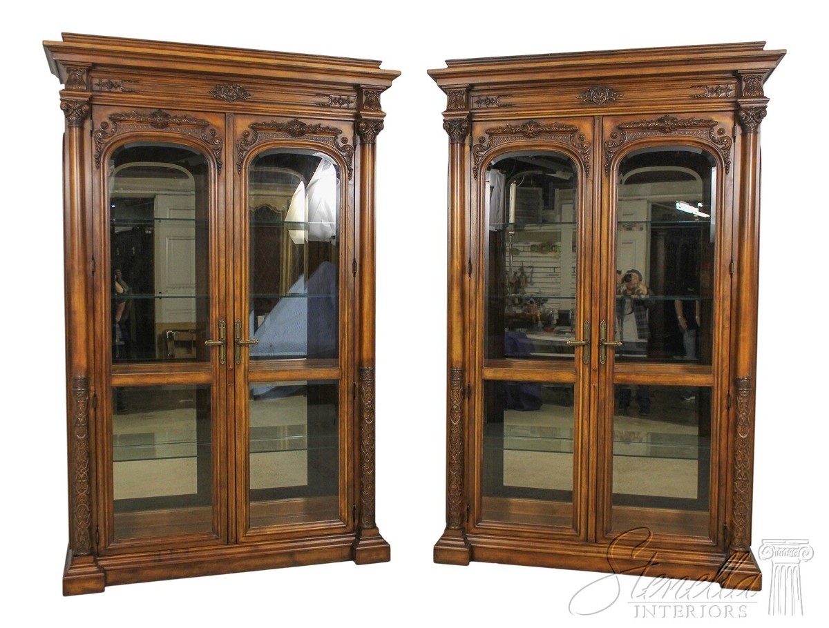 59575EC/76EC: Pair HENREDON Monumental Beveled Glass 2 Door Curio