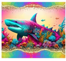 20oz Sublimation Tumbler Wrap Colorful Shark Ready To Press Heat Transfer