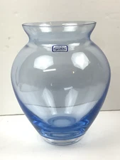 Crystalex Czech Bohemia Hand Made Crystal Glass Vase Clear Light Blue 7" x 6"