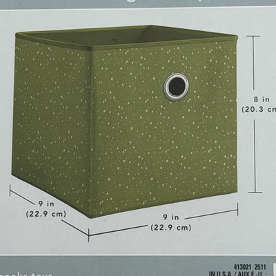 Set of 2 Foldable Storage Container Organizers Green w/White Dots 9''x9''x8'' New