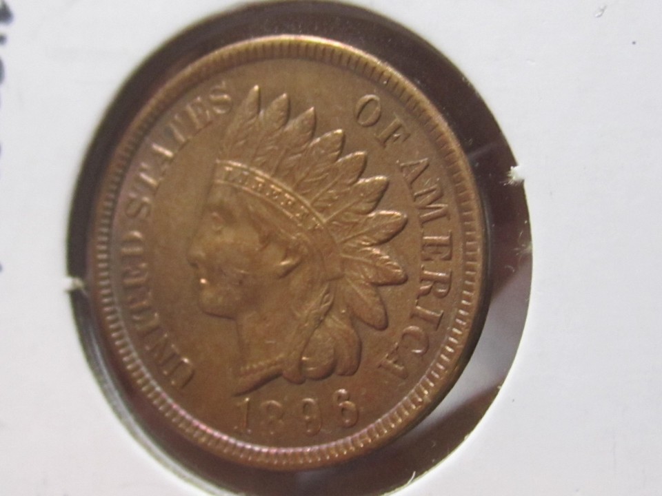 1896 Indian Head Cent RED/BROWN - AU+ Cond, Full LIBERTY, 4.0 Diamonds ...
