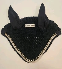 Equine Couture (Size FULL) Navy Fly Bonnet With Crystals & Rope