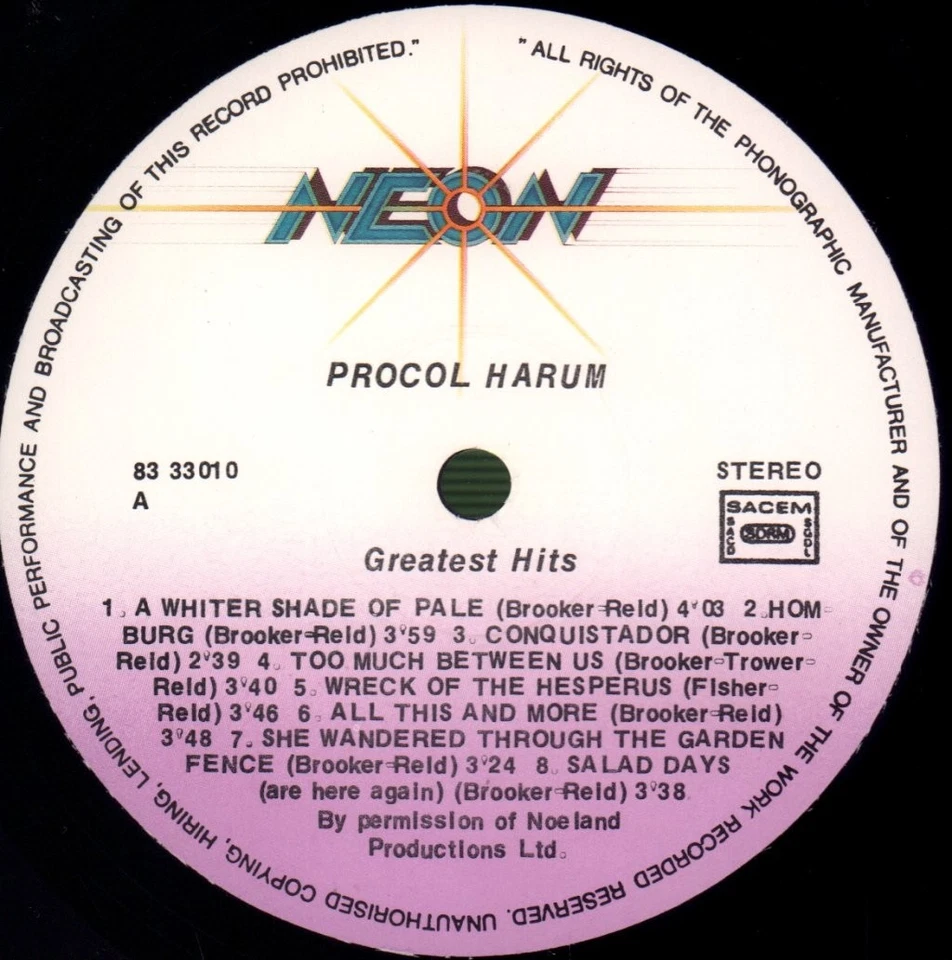 Procol Harum Greatest Hits LP vinyl Germany Platinum compilation LP PLP33 - Image 3 of 4