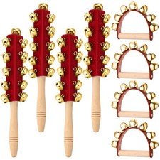 8 Pieces Christmas Hand Jingle Bells Handheld Sleigh Wooden Handle Bells Ratt...