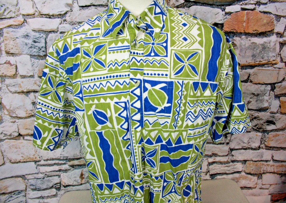 GO босиком Мужская винтажная рубашка скольжения над геометрический с черепахами все хлопок XL - Изображение 4 из 4