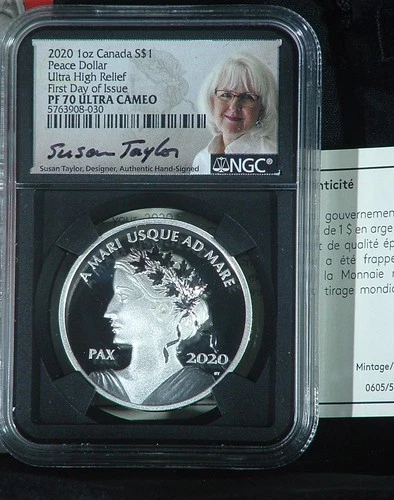 2020 Canada Ultra Hi Relief Peace Dollar NGC PF 70 FDI 1 OZ Silver  Pristine
