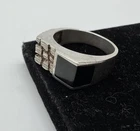 Vtg Men's Black Onyx Textured Signet Ring 925 Sterling Silver Nugget Sz 10