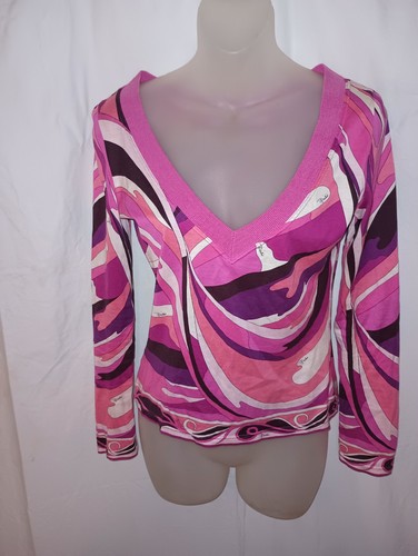 EMILIO PUCCI Firenze V-Neck Abstract pink Top 6 VGC - Picture 13 of 13