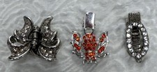 Vintage 3 Orange Beetle, Metal Butterfly, Metal Rhinestone Barrette Clips