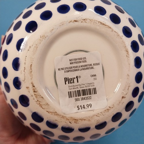 Pier 1 Imports Blue & White Polka Dots 6.5" Ceramic Vase - Ovoid / Droplet Shape - Picture 9 of 9