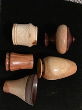 Lot of 5 HAND TURNED- Vases, pencil holder, lidded pedestal bowl, signed B Ross