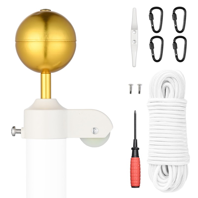 Yescom Flagpole Repair Kit 100% Aluminum 3" Gold Ball 50FT Halyard Rope Cleat