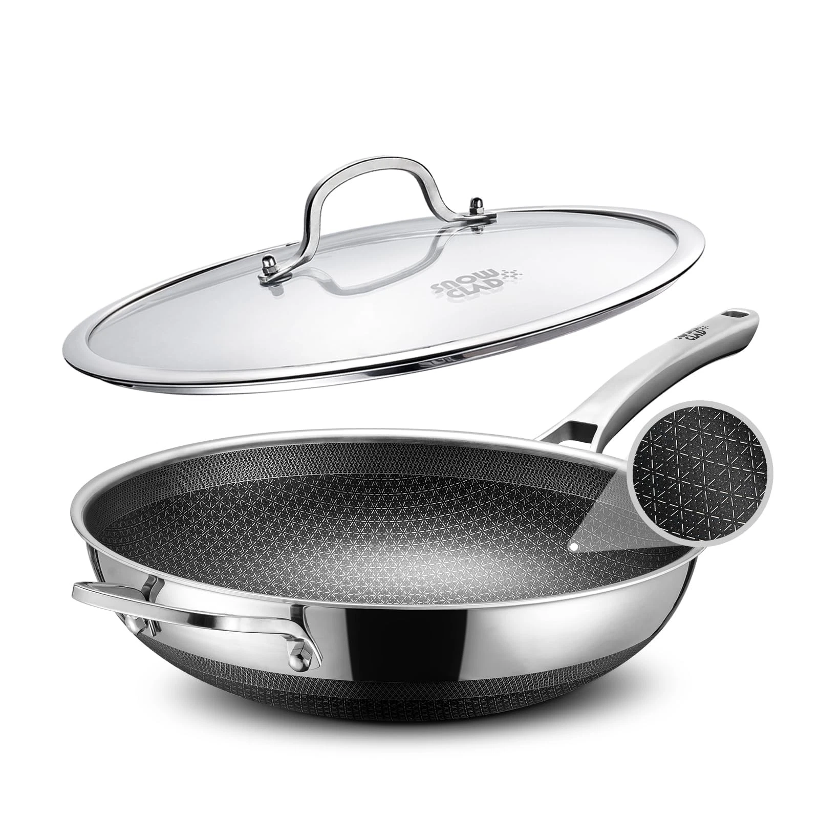 Wok Pan Induction 30cm Hybrid Woks and Frying Pans, Non Stick Honeycomb Pan with...