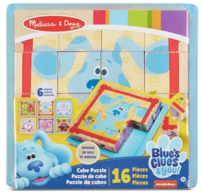 Melissa & Doug Blue's Clues & You! Würfelpuzzle | 16 Holzteile | 6 Motive | Neu 