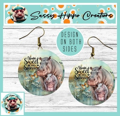 Earrings Round Gold Hook Backs Kinda Sweet Kinda Savage Mama Hippo MDF