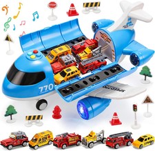 Toy Airplane With Lights And Sounds Friction Powered Plane With Mini Cars Kids