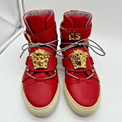 Versace Medusa Red High Top Sneakers IT 39 US 8 Leather Gold Buckle Luxury