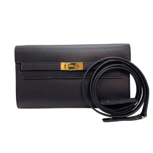 HERMES Kelly Togo Black Epsom Leather Shoulder Bag Y Stamp #OKB6547