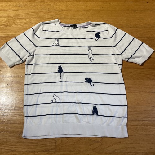 Talbots Short Sleeved Sweater with Cats Embroidered Women’s Size Small EUC