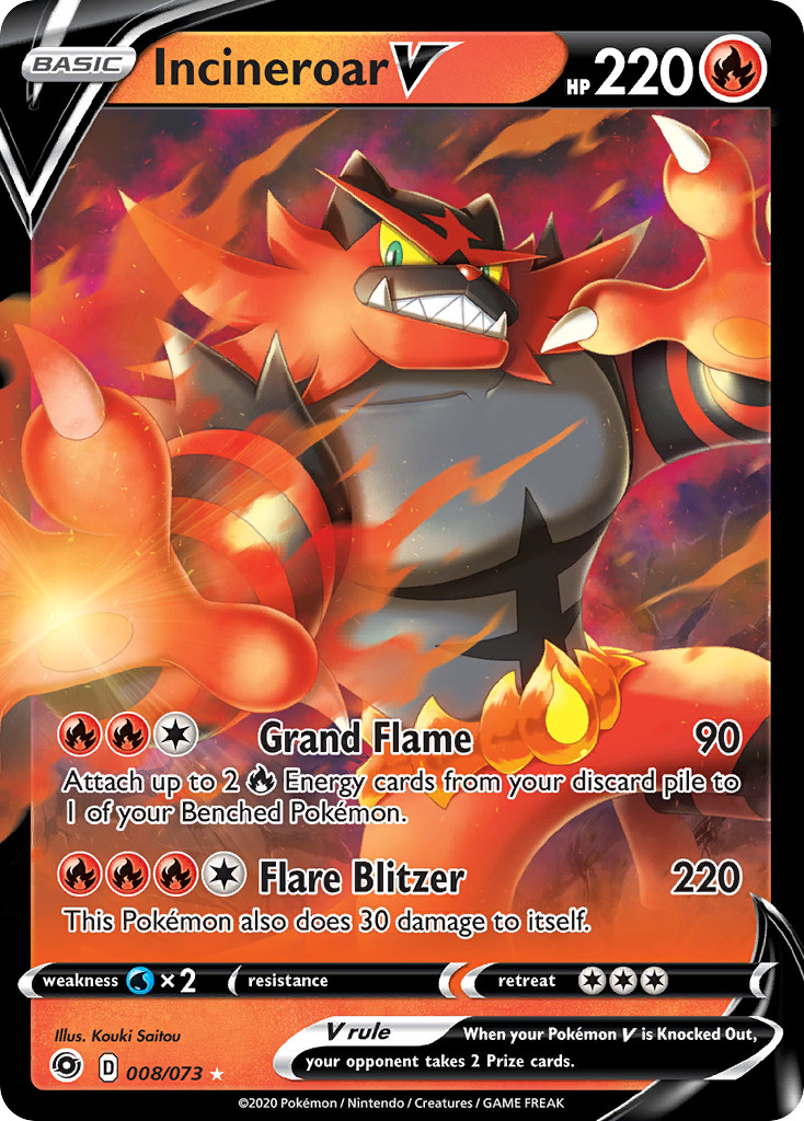 Incineroar V 008/073 Holo V Rare Champion's Path Pokemon Near Mint