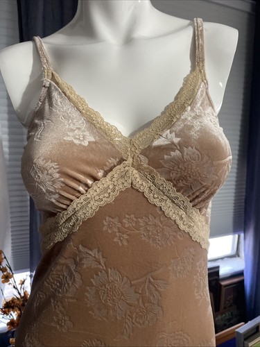 CIDER Romantic Feminine Velvet LaceFloral Midi Slip Dress Brown Size XS/S - Picture 2 of 12