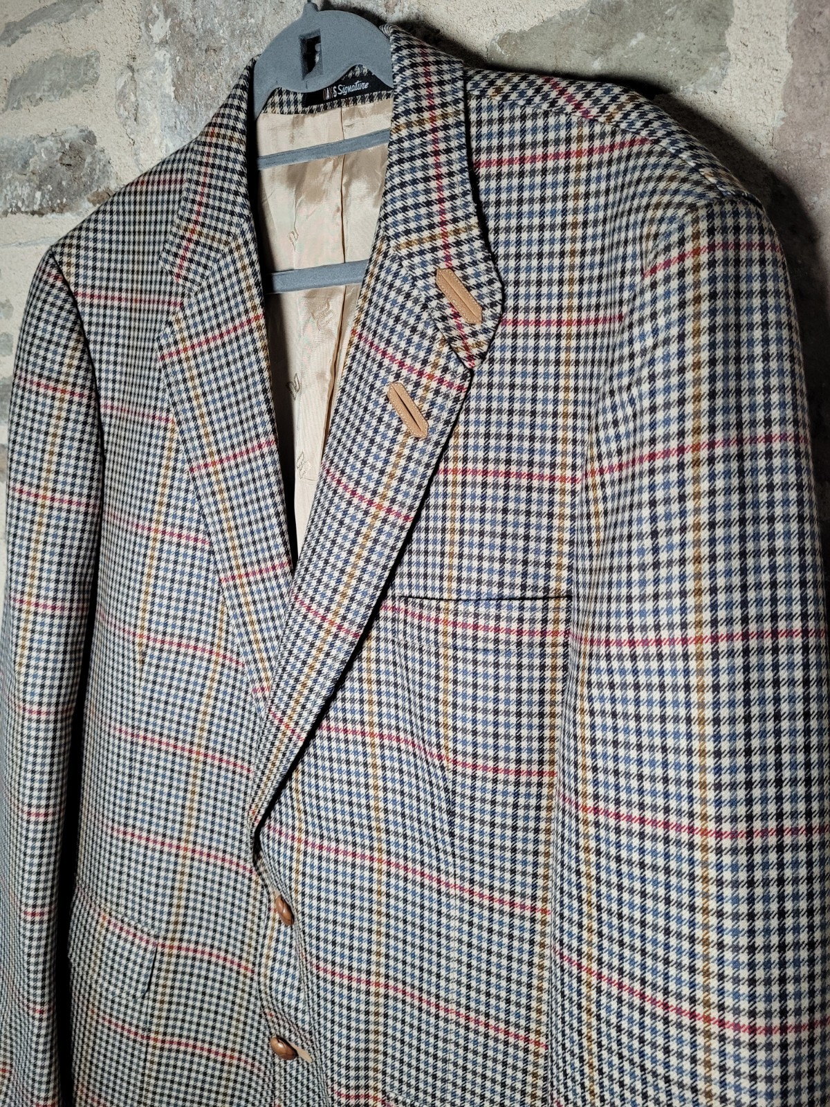 DAKS Signature Blazer 100percent Wool Houndstooth Check Jacket Made in UK 46R image 2