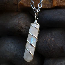 Rainbow Moonstone Healing Crystal Necklace - Lunar Pendant Balance, Inner Light