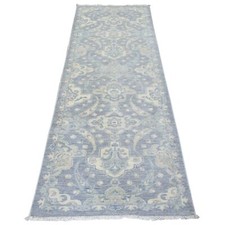 2'8" x 7'7" Light Gray Fine Peshawar Soft Wool Hand Knotted Runner Rug R72687