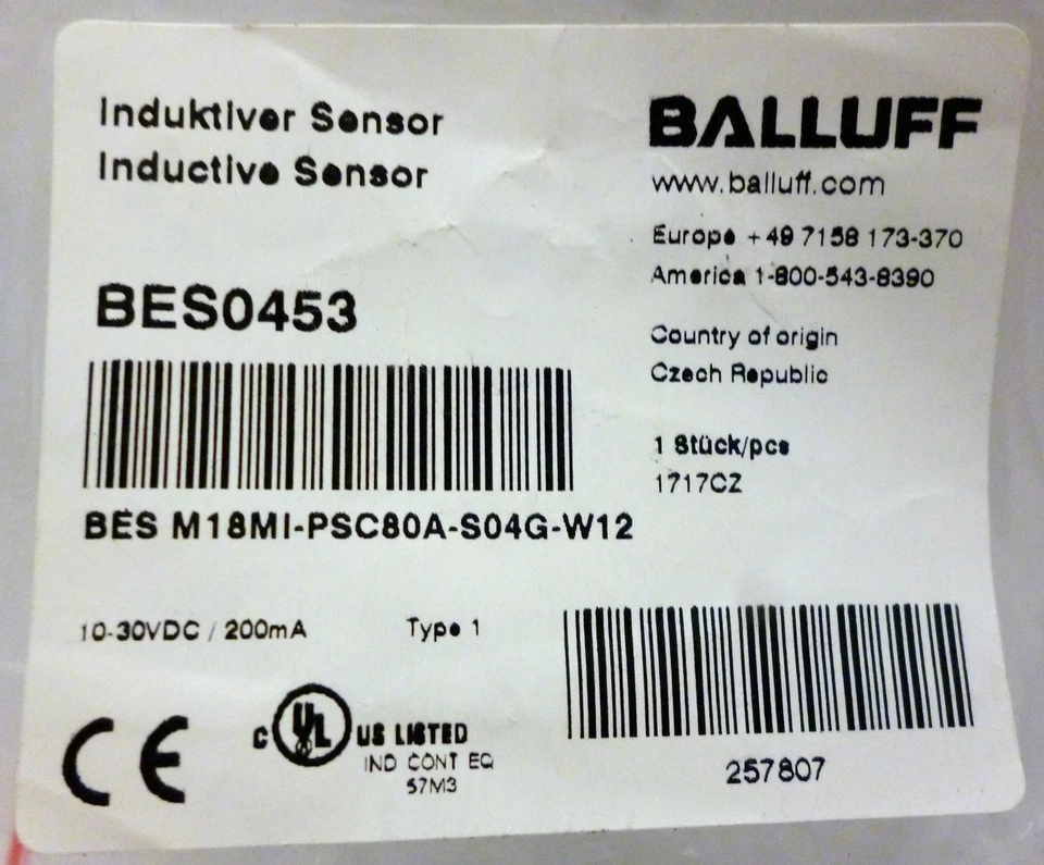 Balluff BES0453 / BES M18MI-PSC80A-S04G-W12 Inductive Proximity Sensor - Image 2 of 3