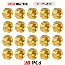 20pcs Brass Pipe Plug 1/4" NPT Male Thread Hex Internal Head Socket Fitting cap