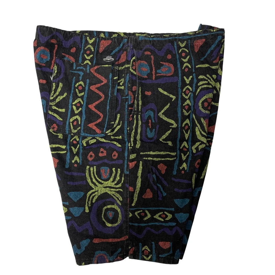 NOS Vtg 90's Levi Silver Tab NEON Painted TRIBAL GRAFFITI Denim SKATER Shorts L - Image 3 of 4