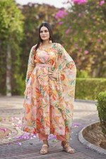 beautiful organza silk anarkali kurta with pant and dupatta set, anarkali suit