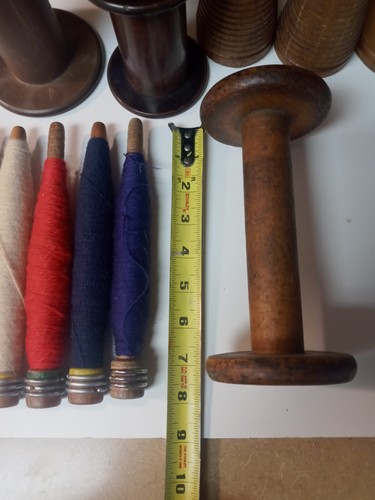Lot Antique Wooden Yarn Thread Wool Spool Spindle & other textile ...