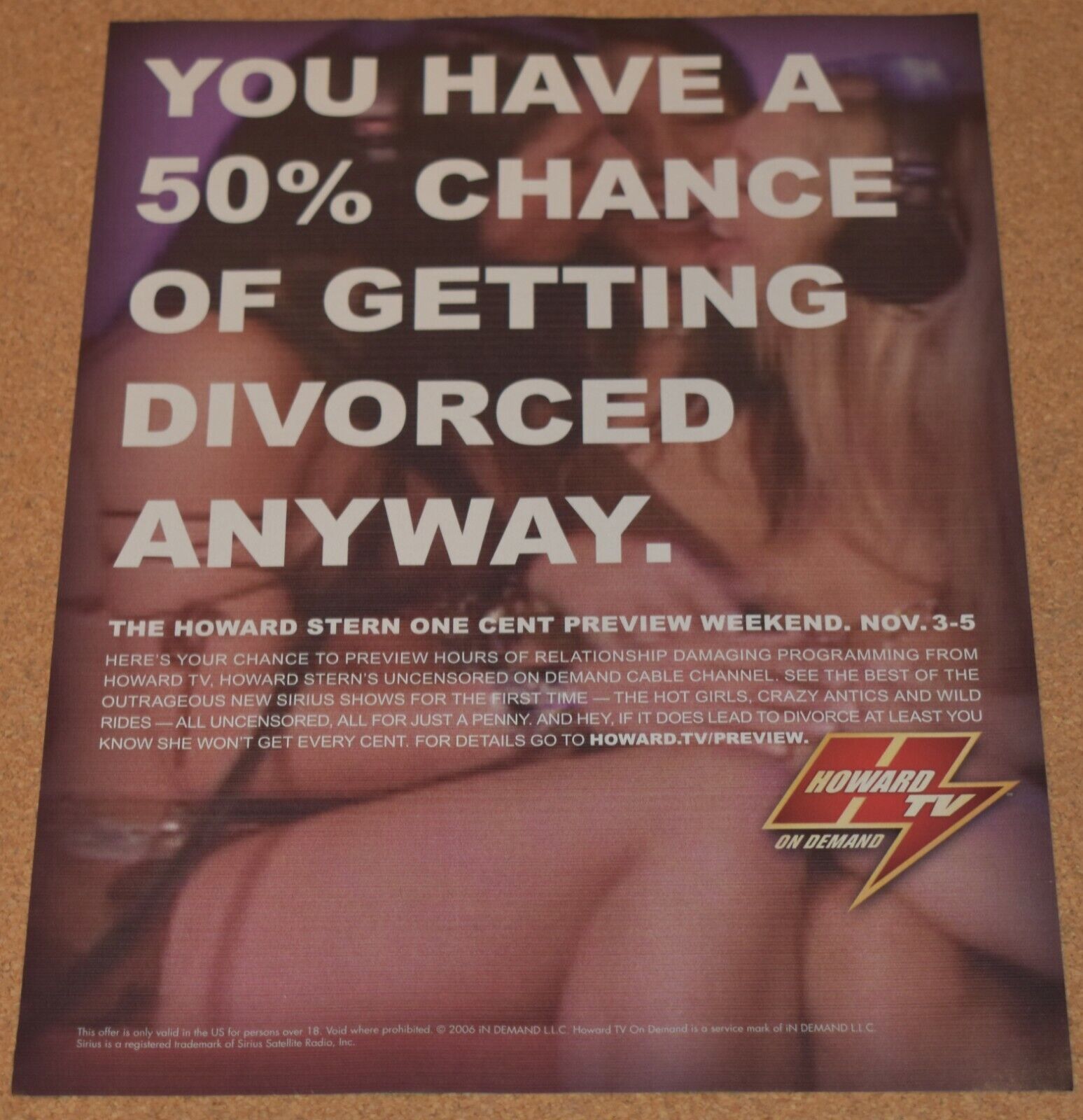 2006 Print Ad Howard Stern on Demand TV 50% chance of getting divorced anyway eBay