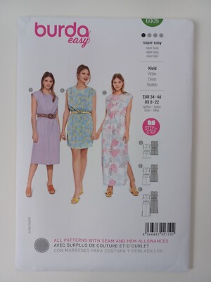BURDA 6009 MISSES DRESSES Sewing Pattern Sizes 8 - 22 SUPER EASY 3 Styles Uncut