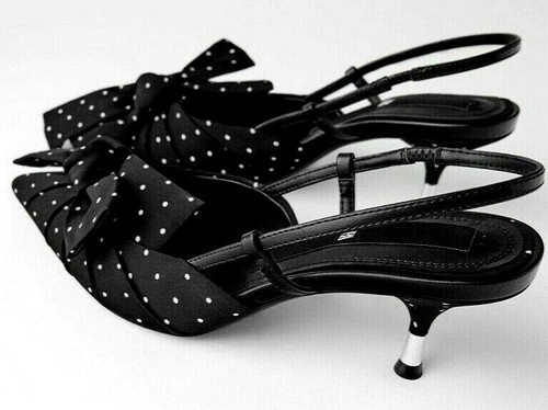 NWT ZARA KITTEN HEEL POLKA DOT BOW METAL HEEL RUNWAY/ VOGUE MUST  SANDALS/SHOES | eBay