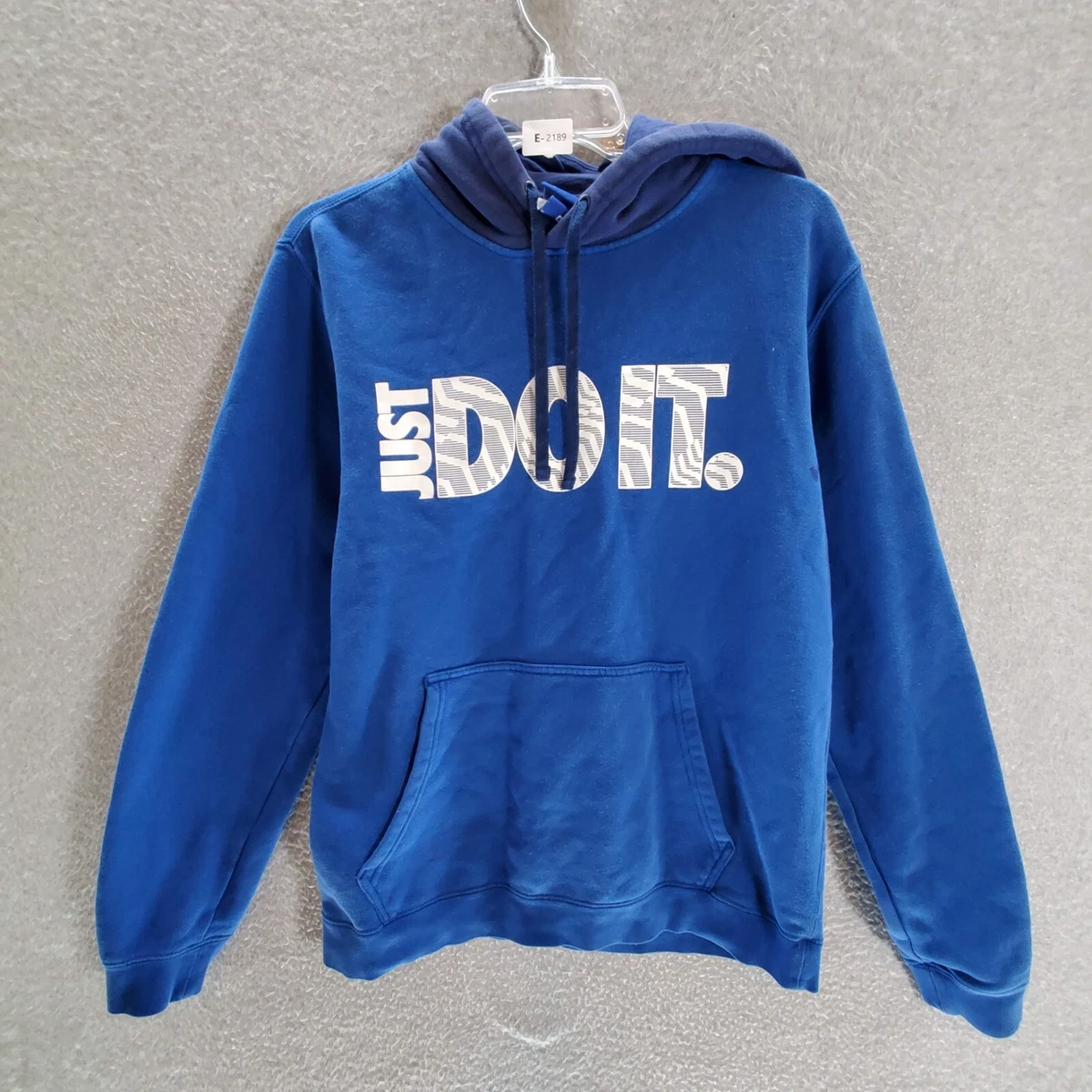 VINTAGE Nike Men Sweater Medium Blue 1980s Just Do it Two Tone Hoodie READ