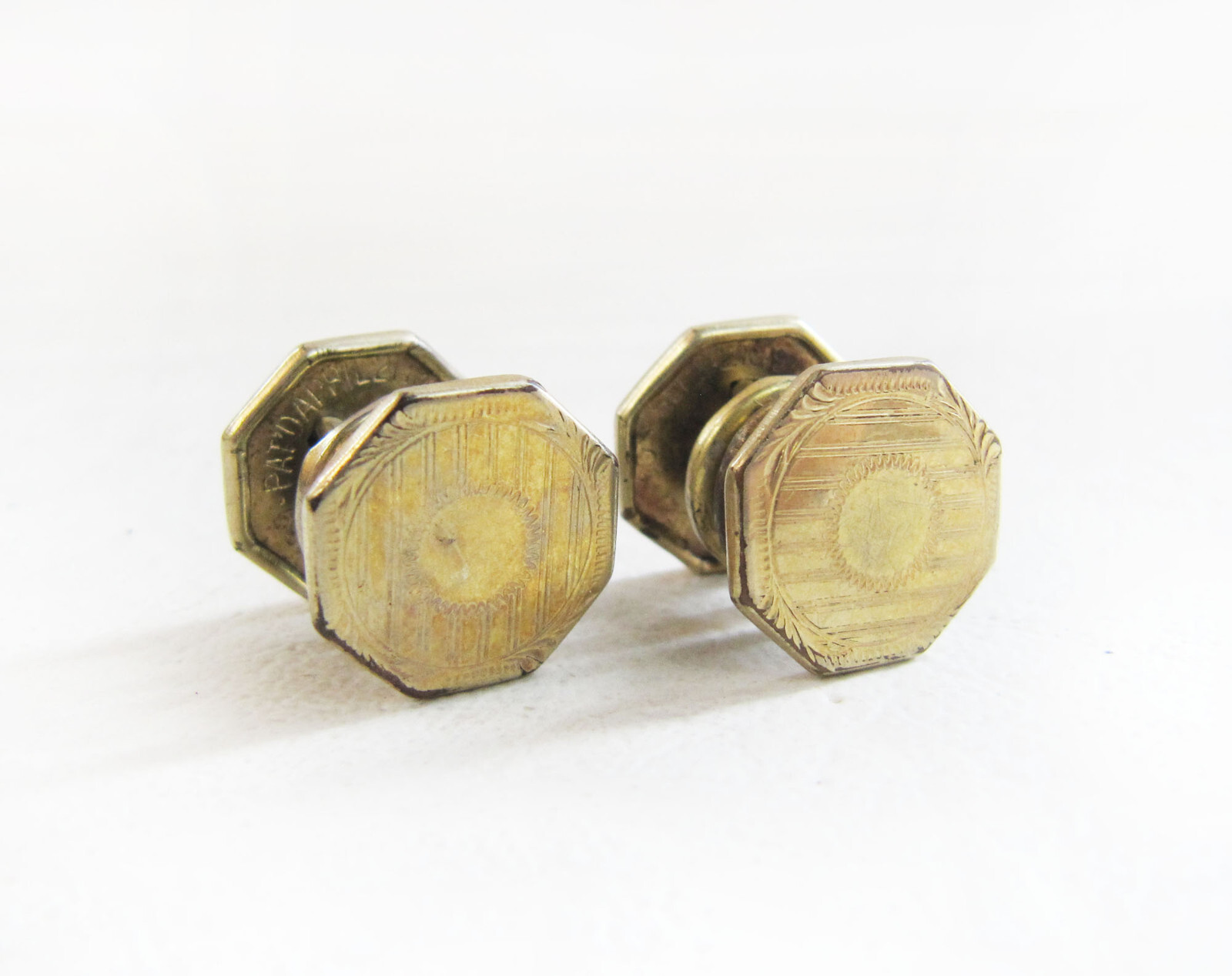Boutons De Manchette Vintage Argentés Et Marron - Style Édouardien, Fermoir à Pression