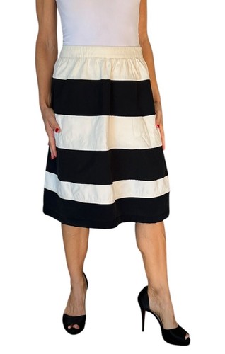 Moschino, VINTAGE MOSCHINO IVORY BLACK SKIRT WIDE STRIPE A LINE FLARE COTTON FITS 6/M
