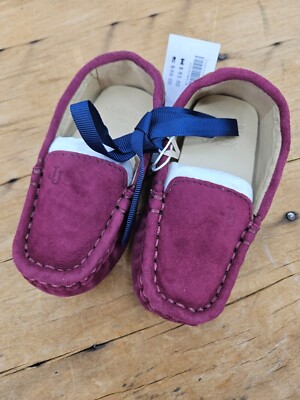 New Janie and Jack Suede Driving Shoes Boys Burgundy Leather