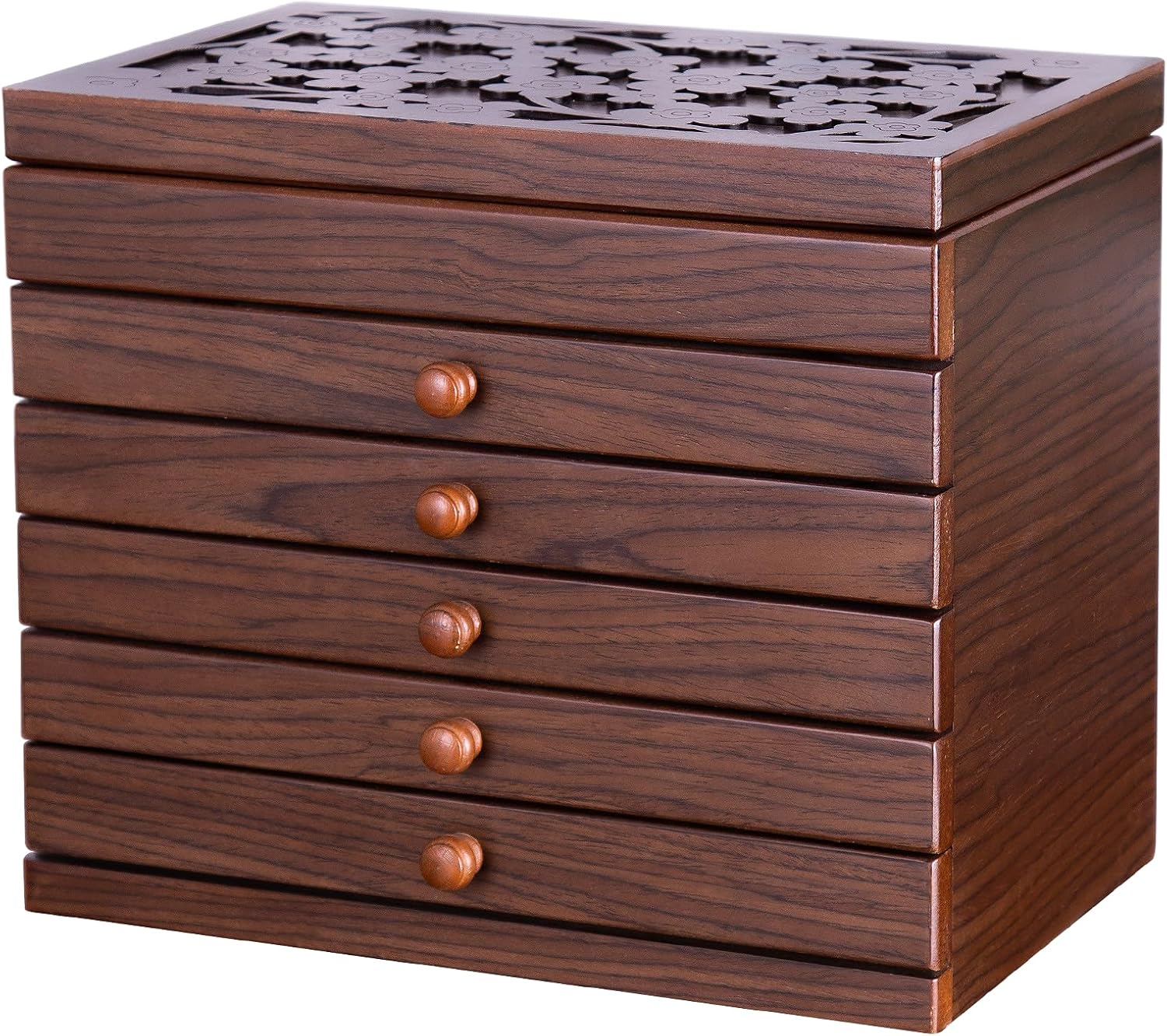 Jewelry Box Wood for Wowen, 6-Layer Wooden Jewelry Organizer Boxes with 5 Drawer-image